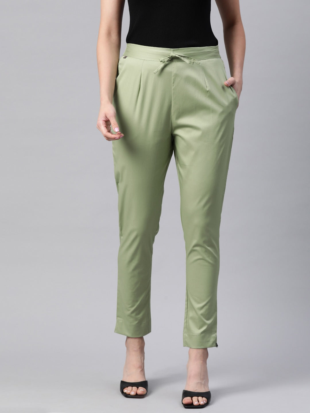 Cotton Lycra Fabric Green Color Trouser