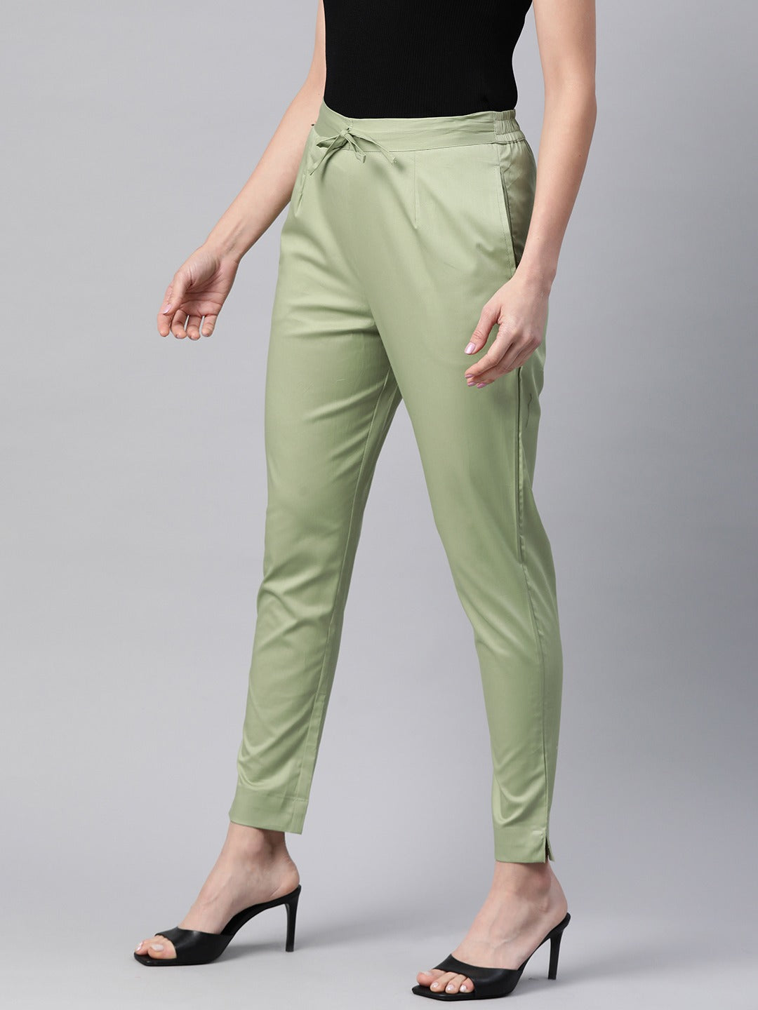 Cotton Lycra Fabric Green Color Trouser