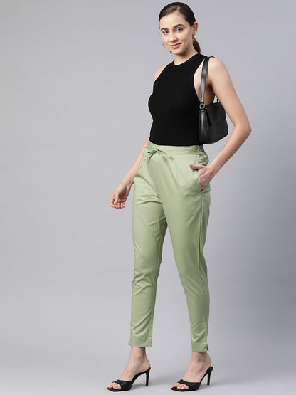 Cotton Lycra Fabric Green Color Trouser