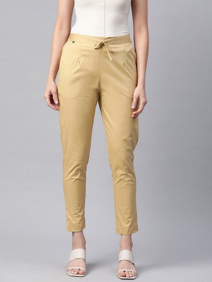 Cotton Lycra Fabric Beige Color Trouser