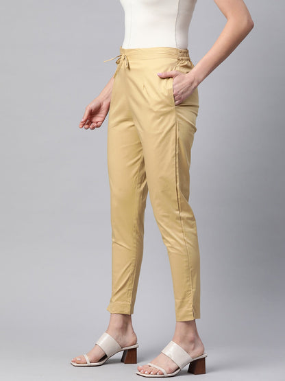 Cotton Lycra Fabric Beige Color Trouser