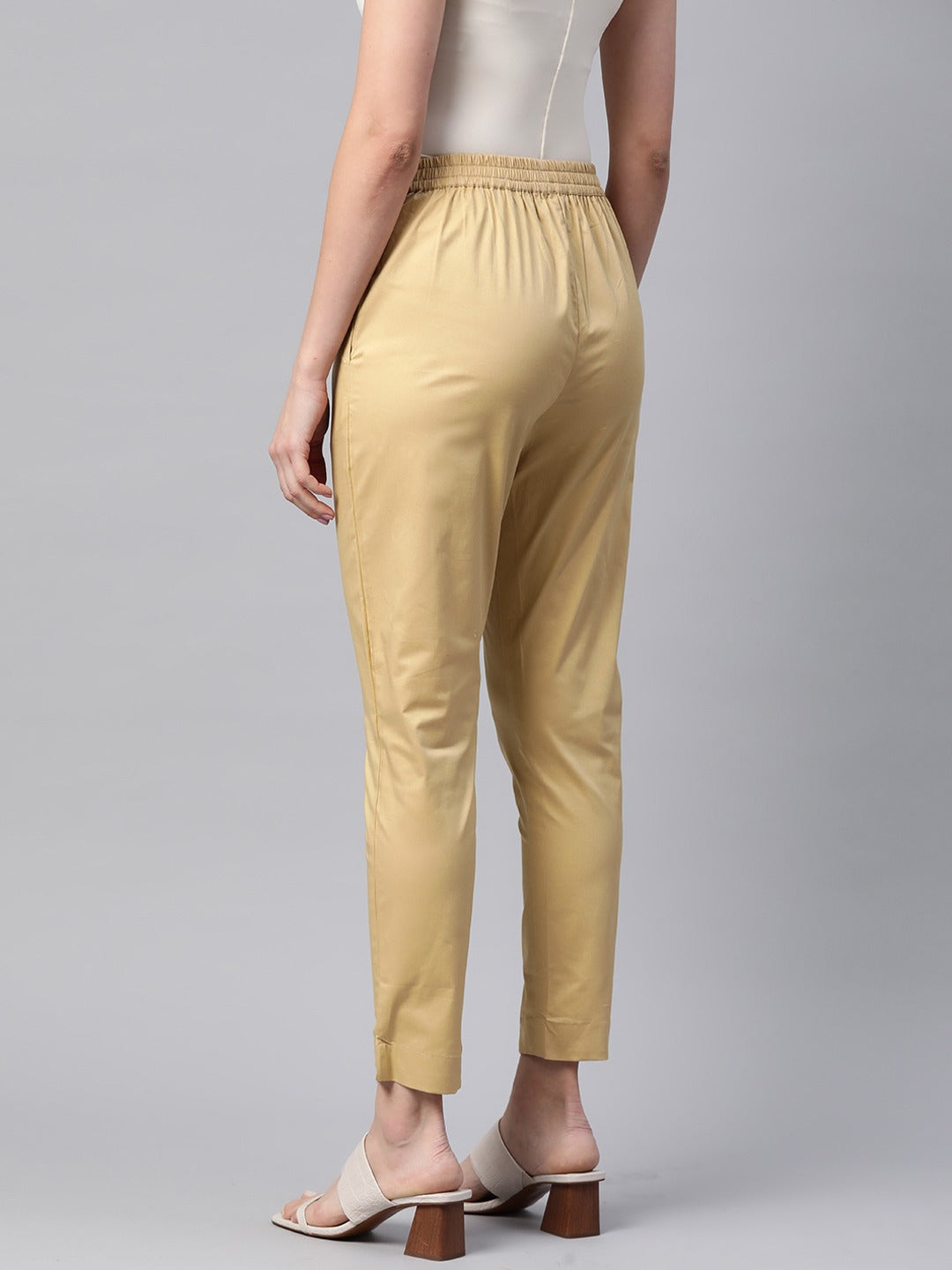 Cotton Lycra Fabric Beige Color Trouser