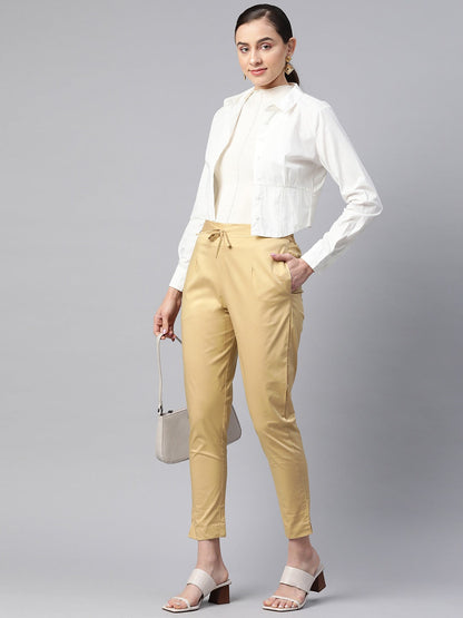 Cotton Lycra Fabric Beige Color Trouser