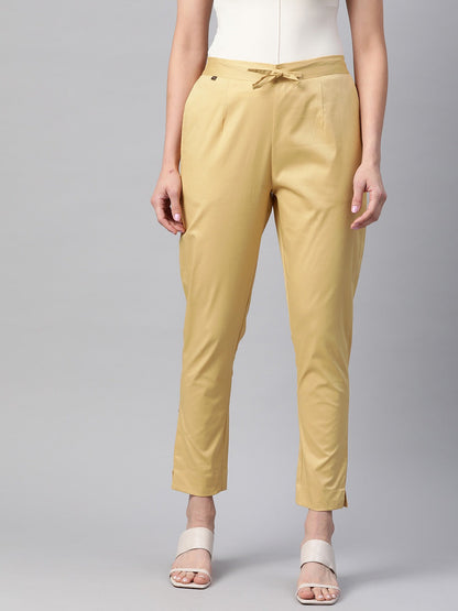 Cotton Lycra Fabric Yellow Color Trouser
