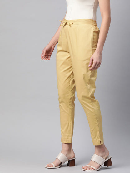 Cotton Lycra Fabric Yellow Color Trouser