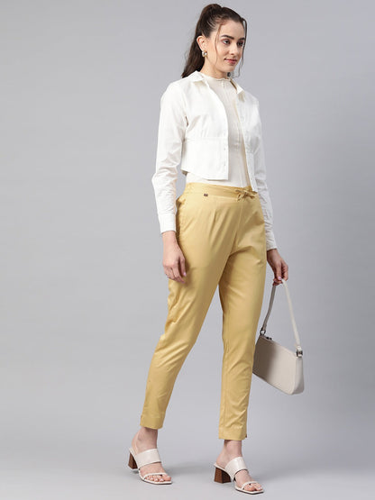 Cotton Lycra Fabric Yellow Color Trouser