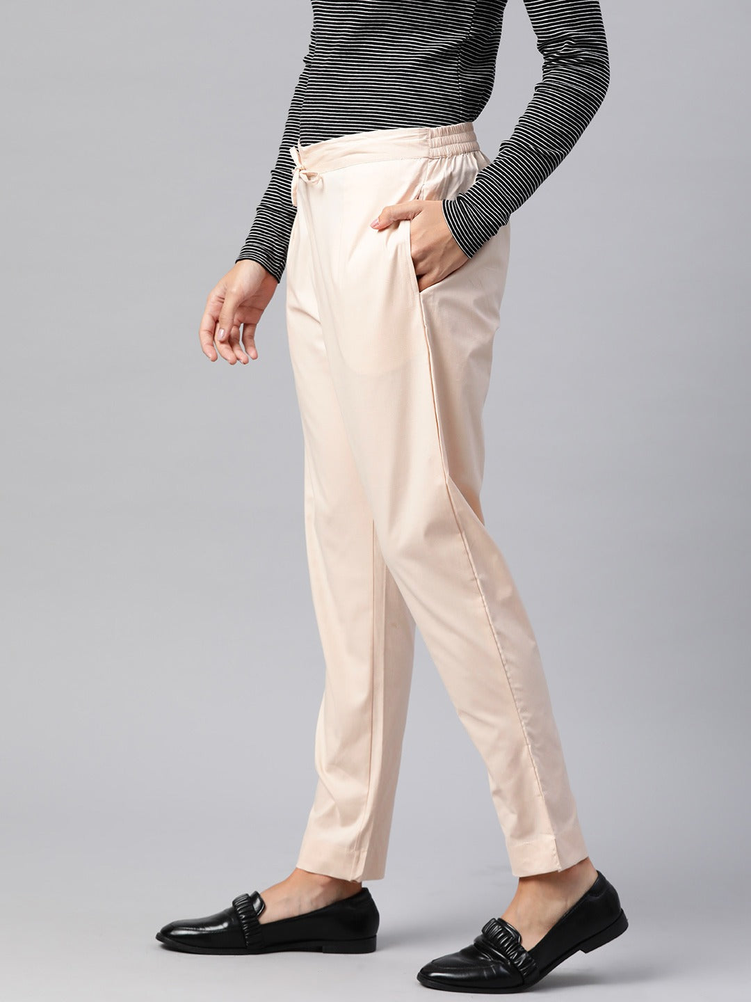 Cotton Lycra Fabric Cream Color Trouser
