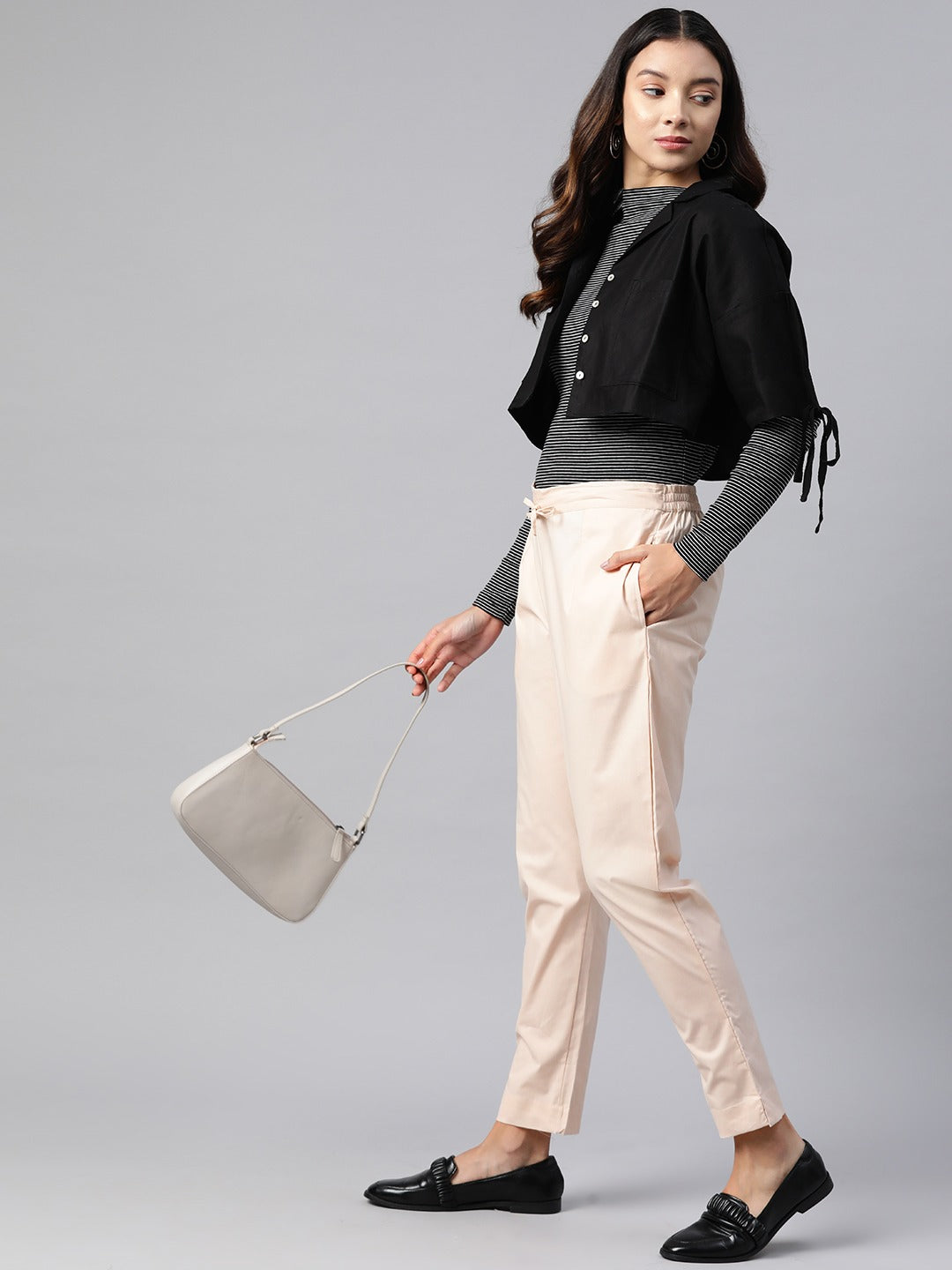 Cotton Lycra Fabric Cream Color Trouser