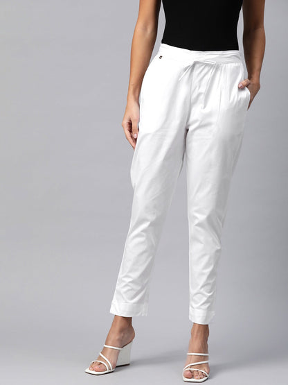 Cotton Lycra Fabric White Color Trouser