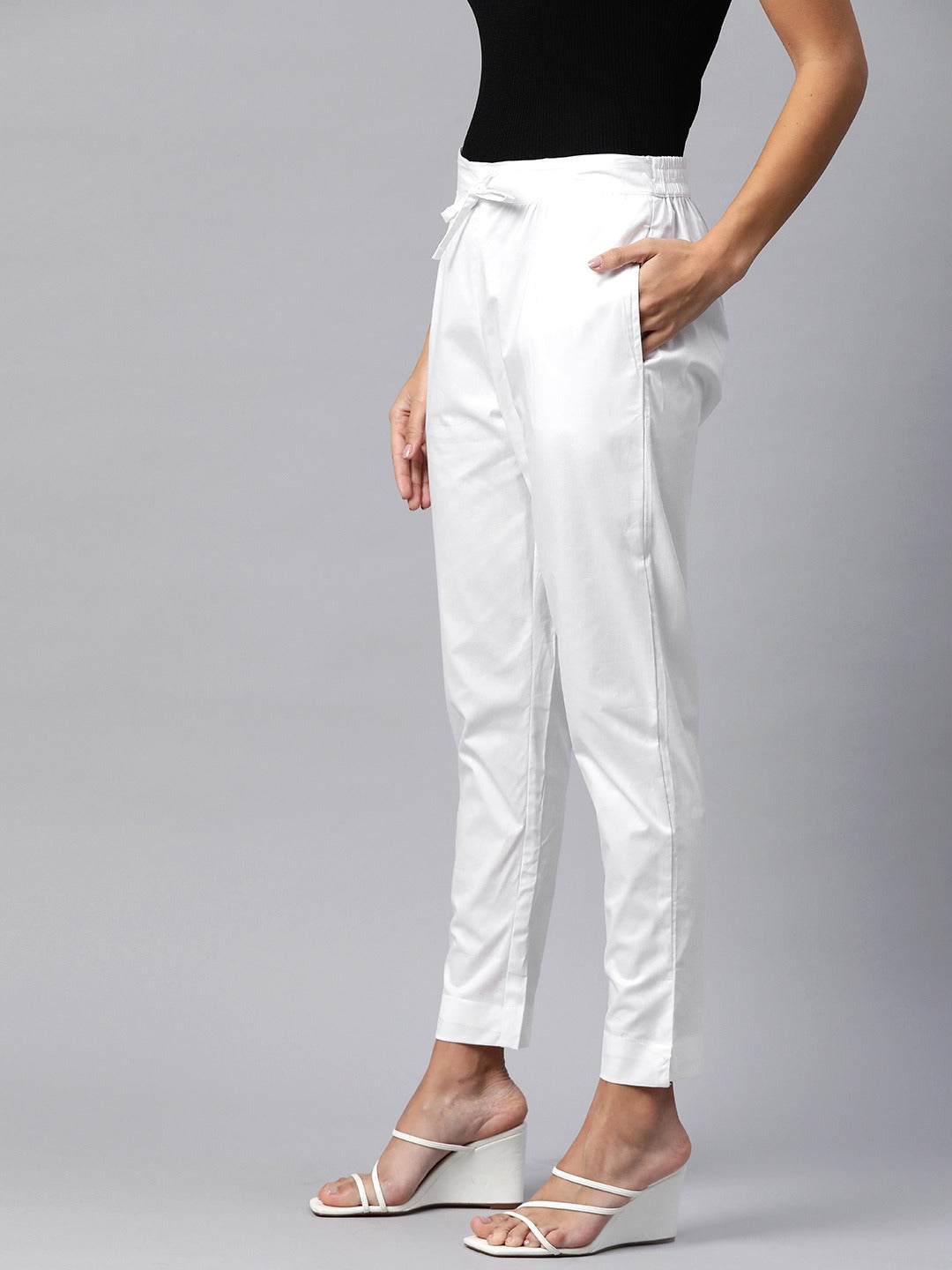 Cotton Lycra Fabric White Color Trouser