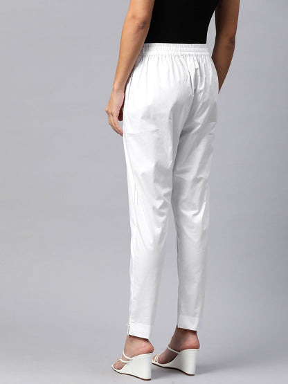 Cotton Lycra Fabric White Color Trouser