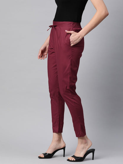 Cotton Lycra Fabric Maroon Color Trouser