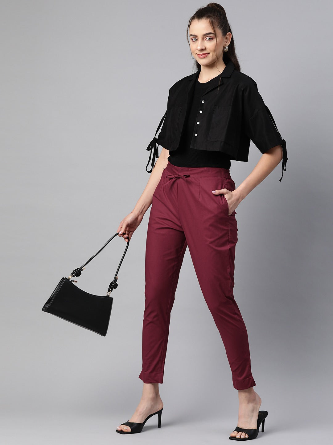 Cotton Lycra Fabric Maroon Color Trouser