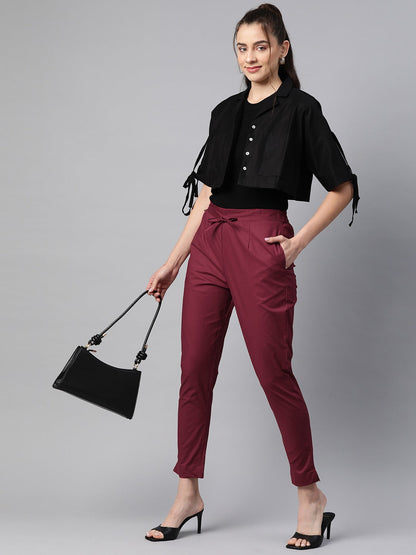 Cotton Lycra Fabric Maroon Color Trouser