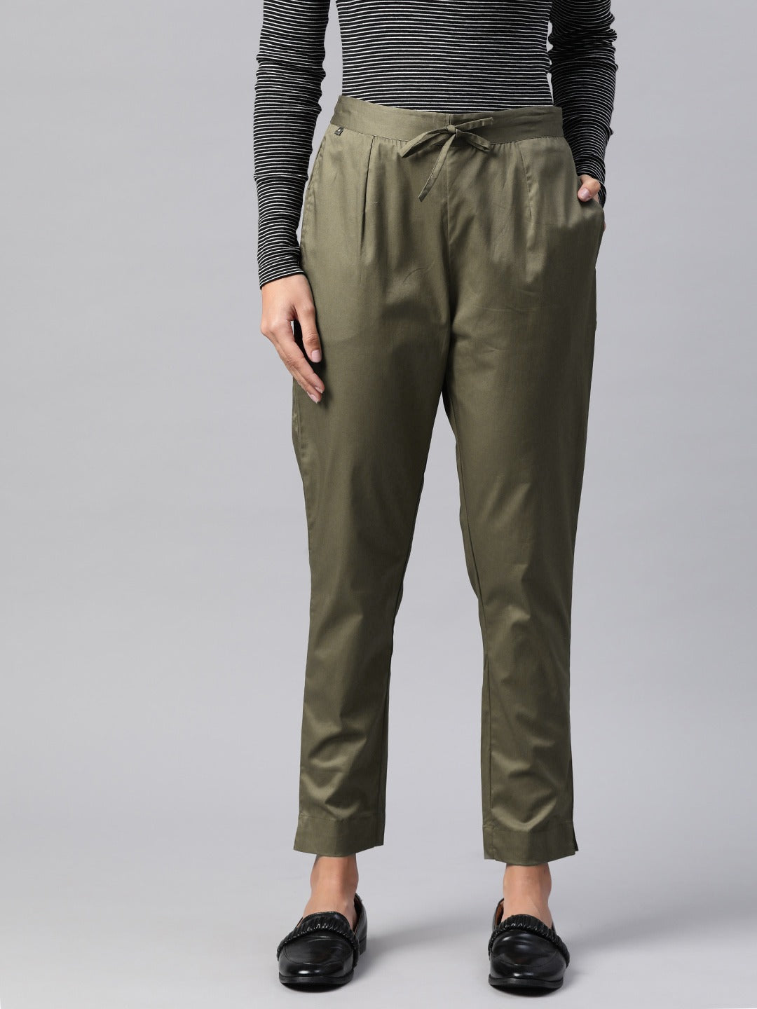 Cotton Lycra Fabric Olive Color Trouser