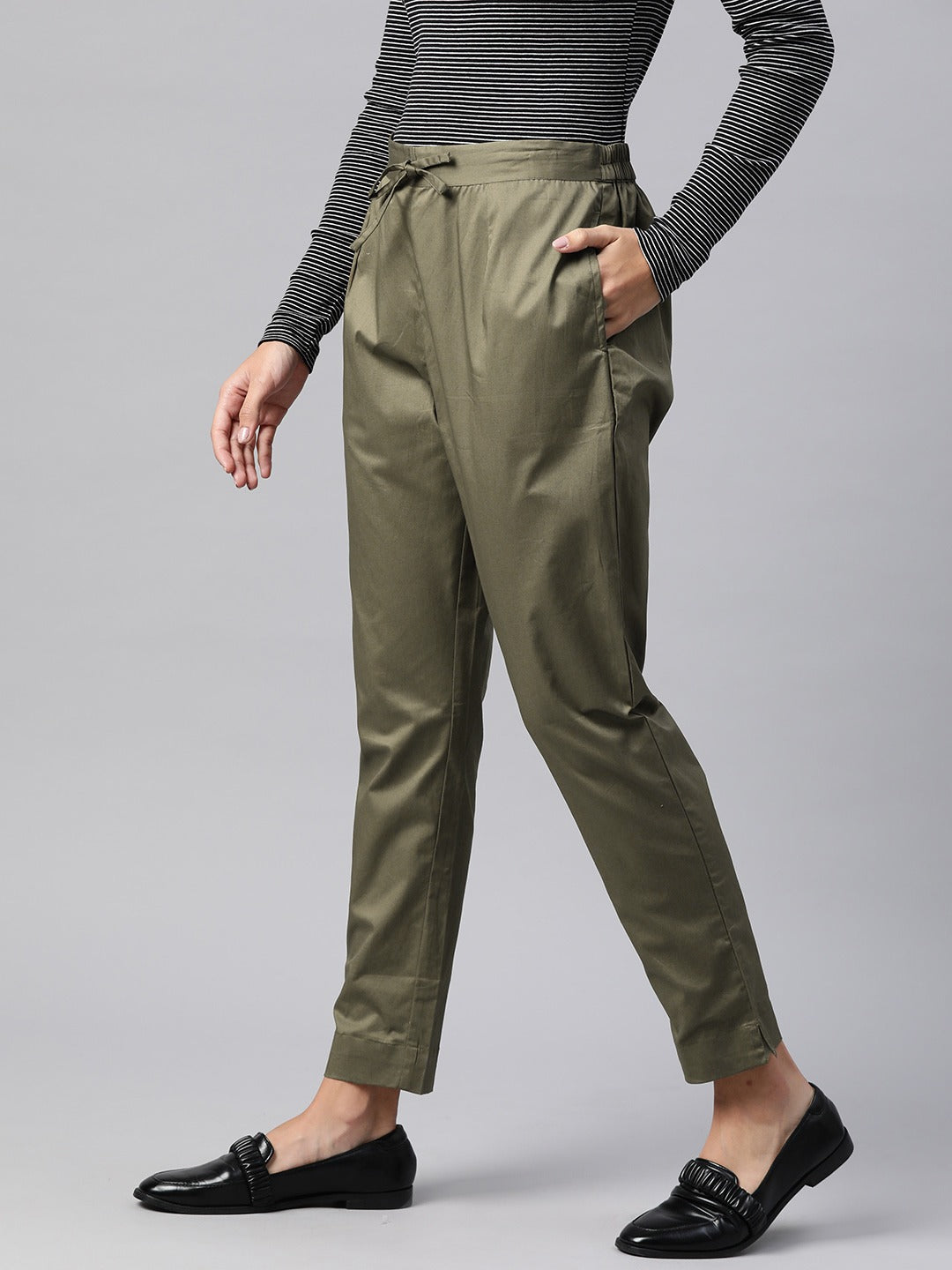 Cotton Lycra Fabric Olive Color Trouser