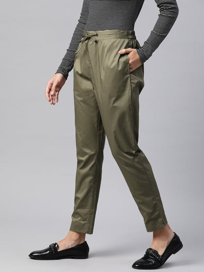 Cotton Lycra Fabric Olive Color Trouser