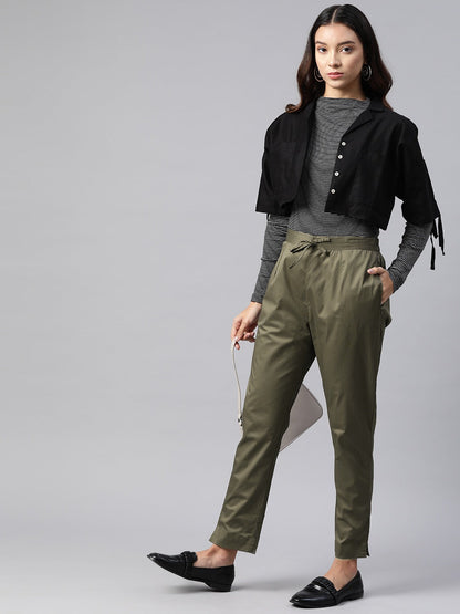 Cotton Lycra Fabric Olive Color Trouser