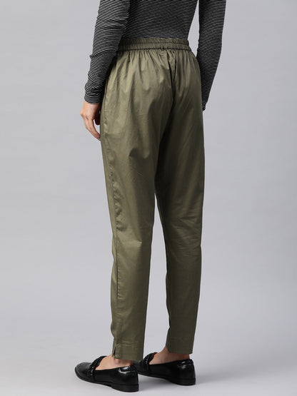 Cotton Lycra Fabric Olive Color Trouser