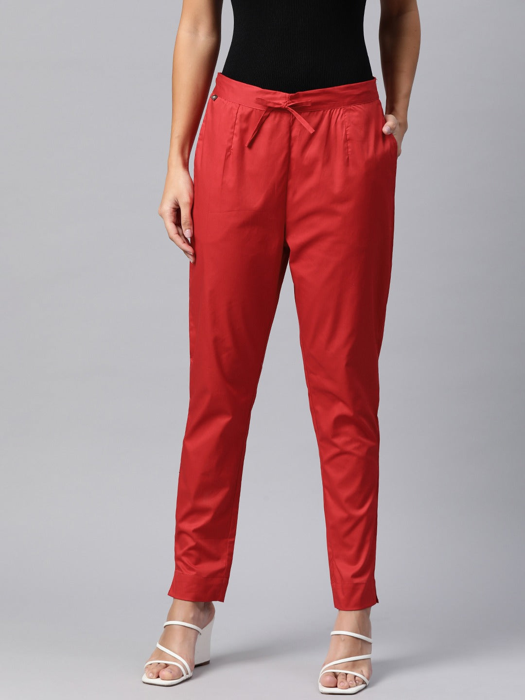Cotton Lycra Fabric Red Color Trouser