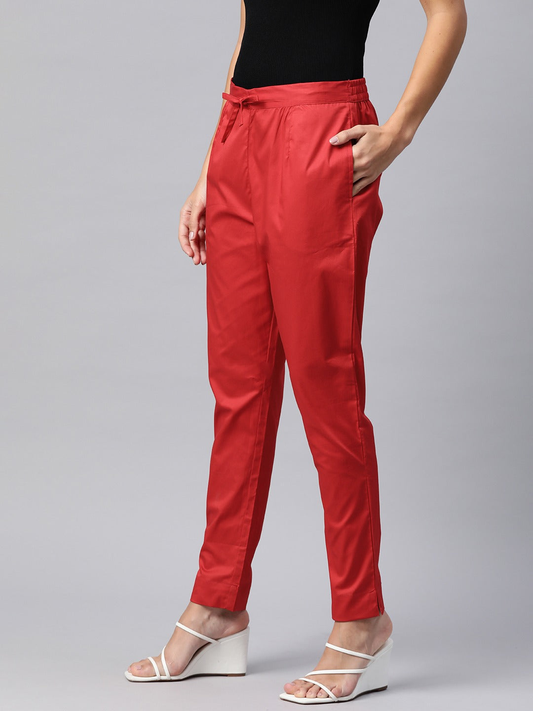 Cotton Lycra Fabric Red Color Trouser