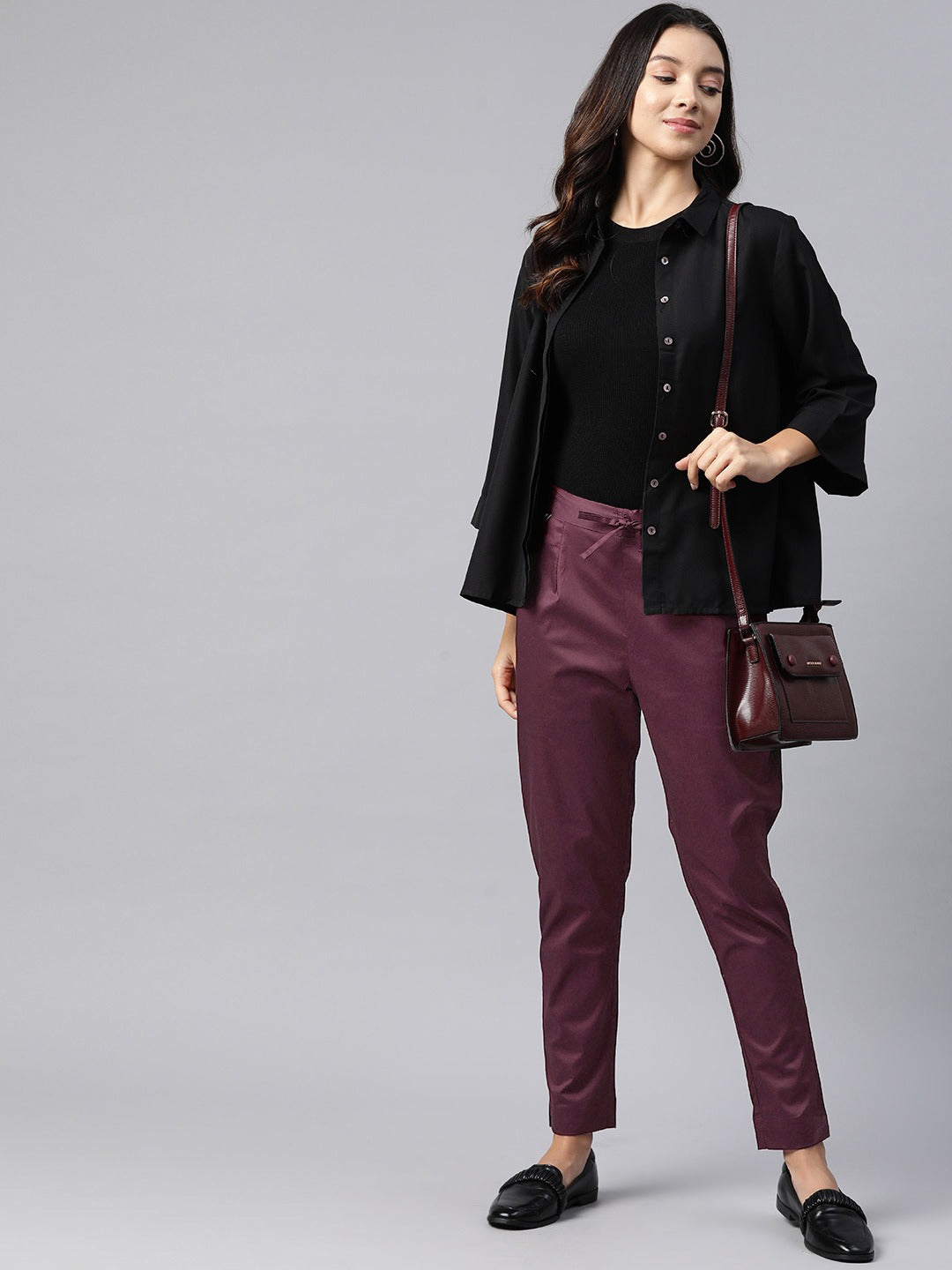 Cotton Lycra Fabric Burgundy Color Trouser