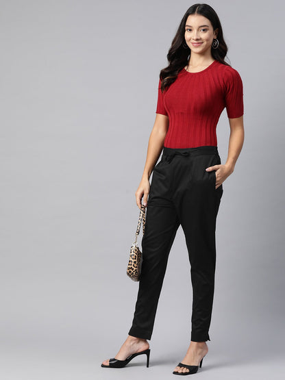 Cotton Lycra Fabric Black Color Trouser
