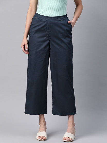 Cotton Lycra Fabric Navy Blue Color Trouser