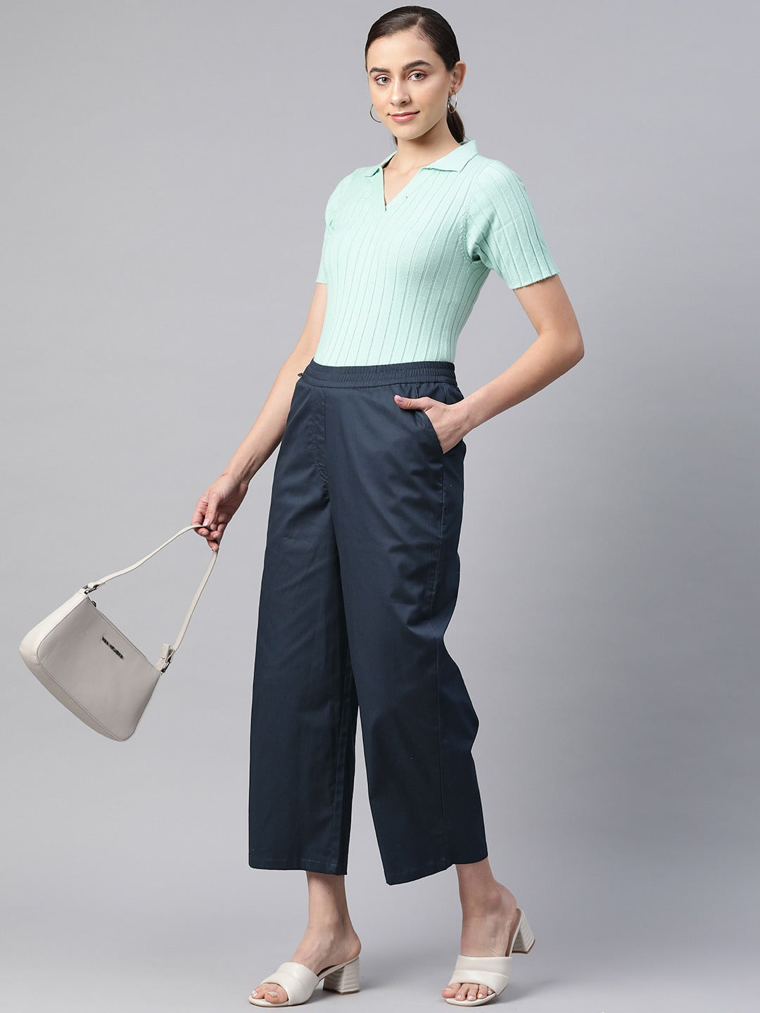 Cotton Lycra Fabric Navy Blue Color Trouser