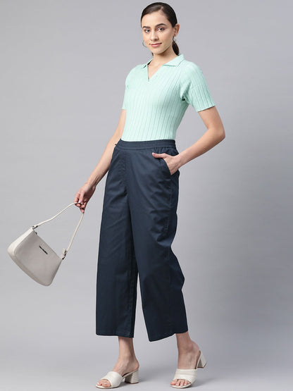 Cotton Lycra Fabric Navy Blue Color Trouser