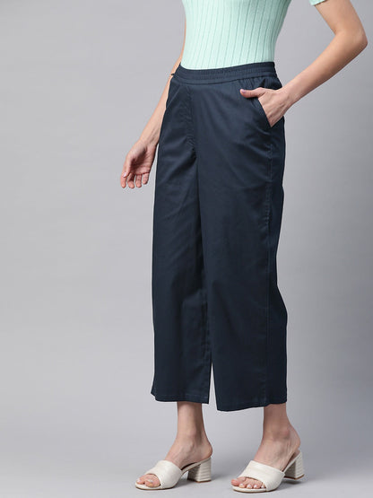 Cotton Lycra Fabric Navy Blue Color Trouser