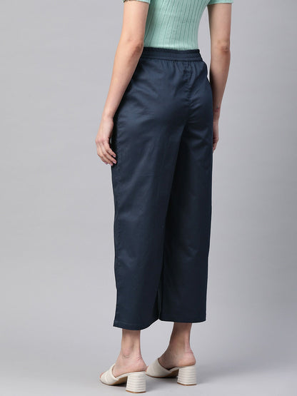 Cotton Lycra Fabric Navy Blue Color Trouser