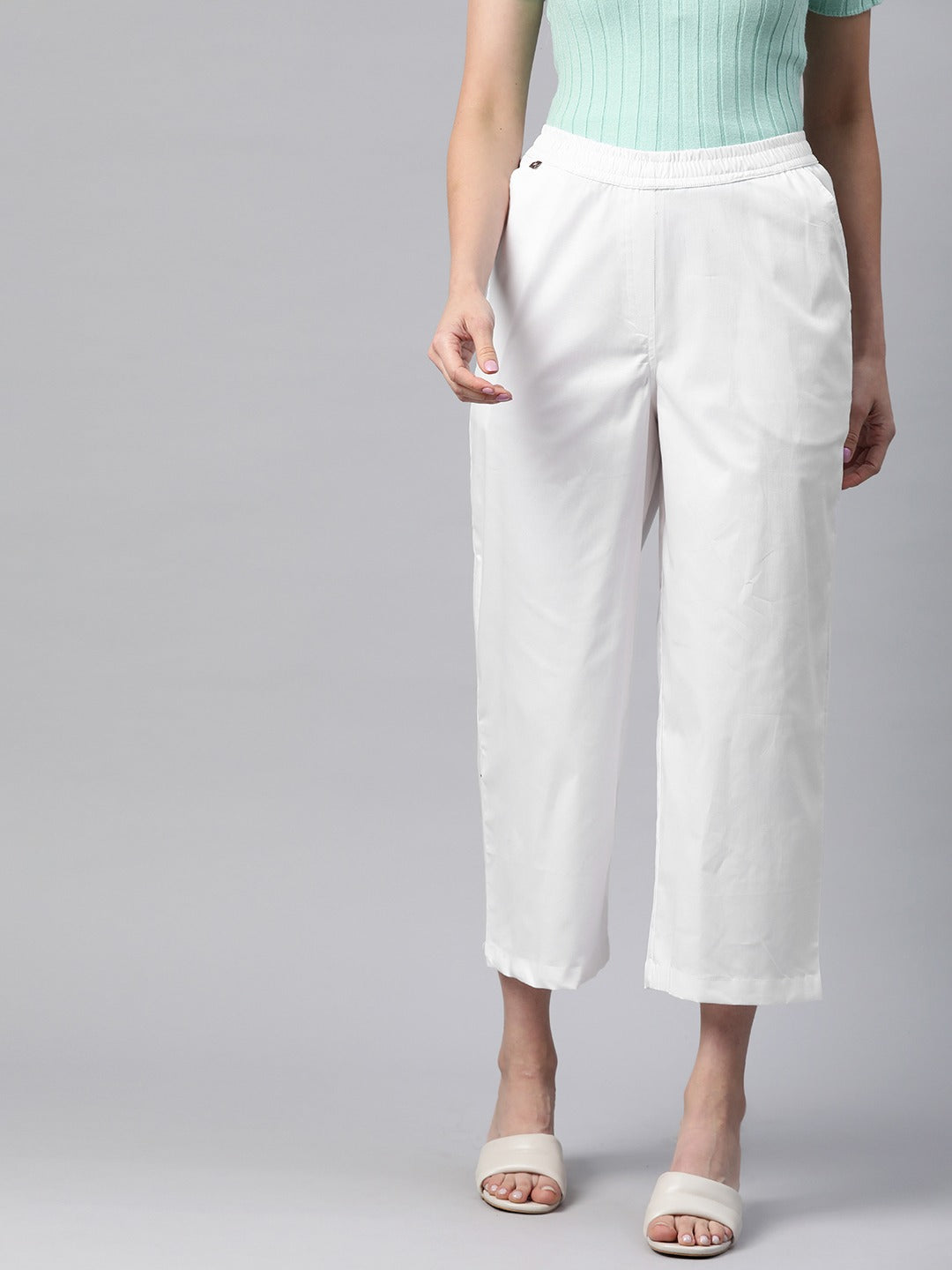 Cotton Lycra Fabric White Color Trouser