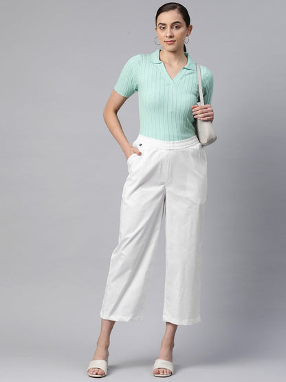 Cotton Lycra Fabric White Color Trouser
