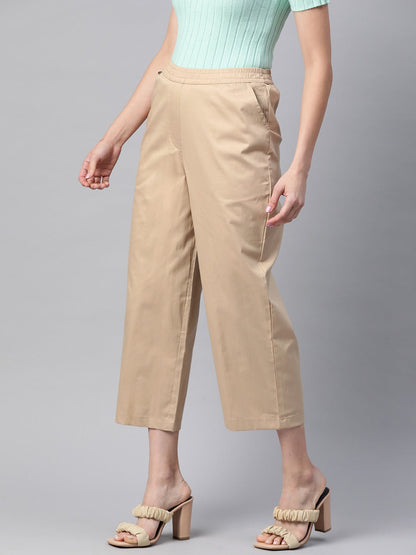 Cotton Lycra Fabric Beige Color Trouser