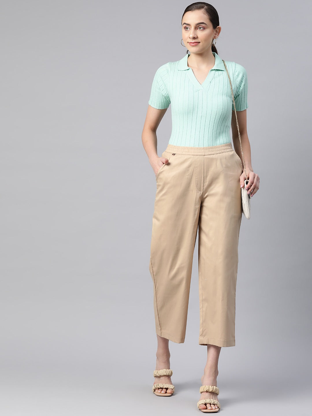 Cotton Lycra Fabric Beige Color Trouser
