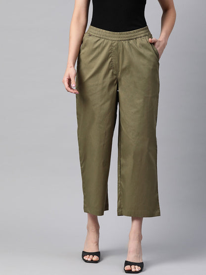Cotton Lycra Fabric Olive Color Trouser
