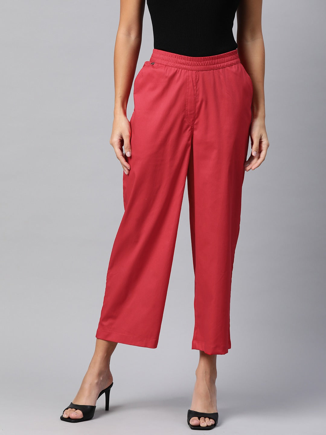 Cotton Lycra Fabric Red Color Trouser