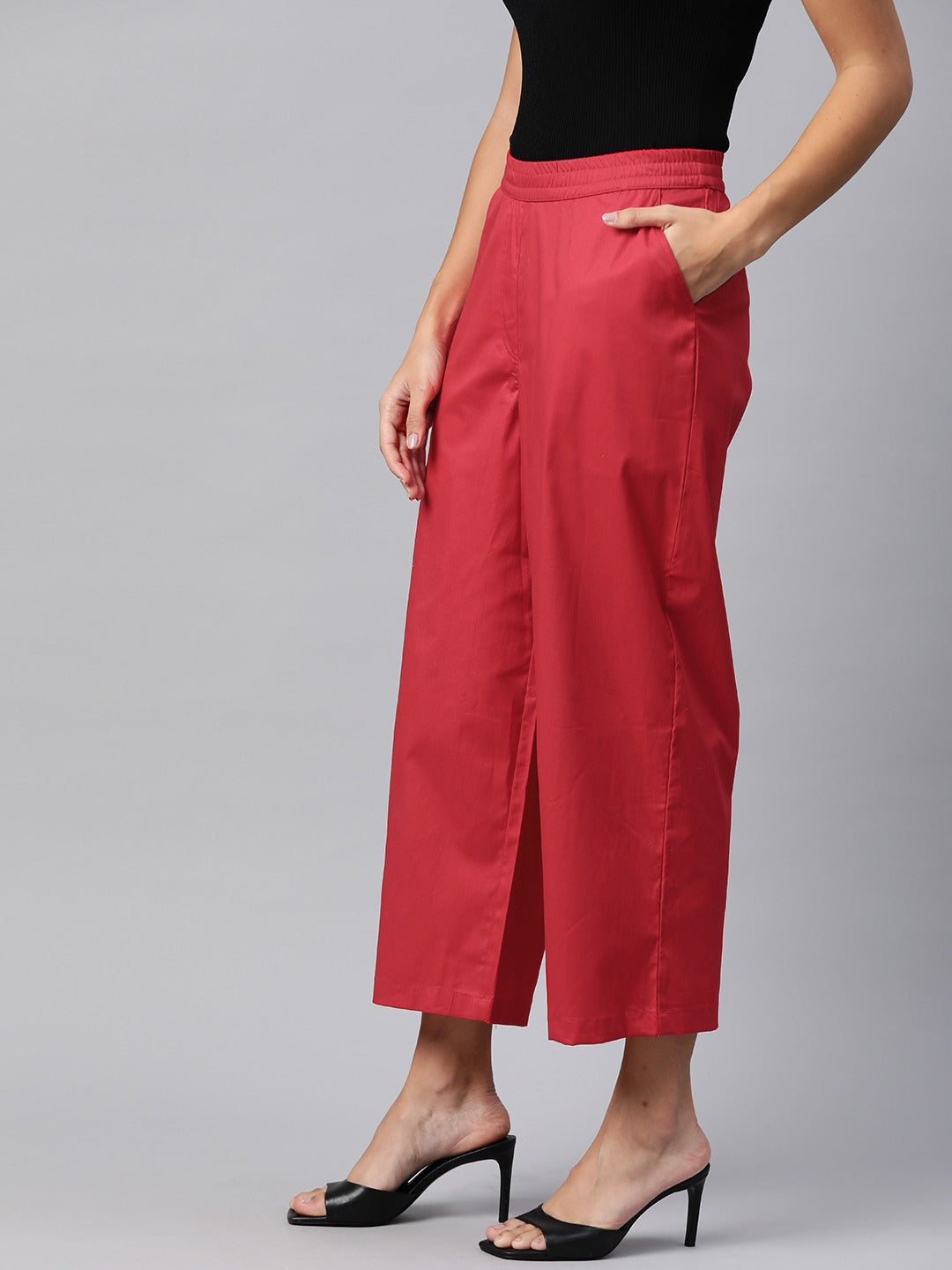 Cotton Lycra Fabric Red Color Trouser