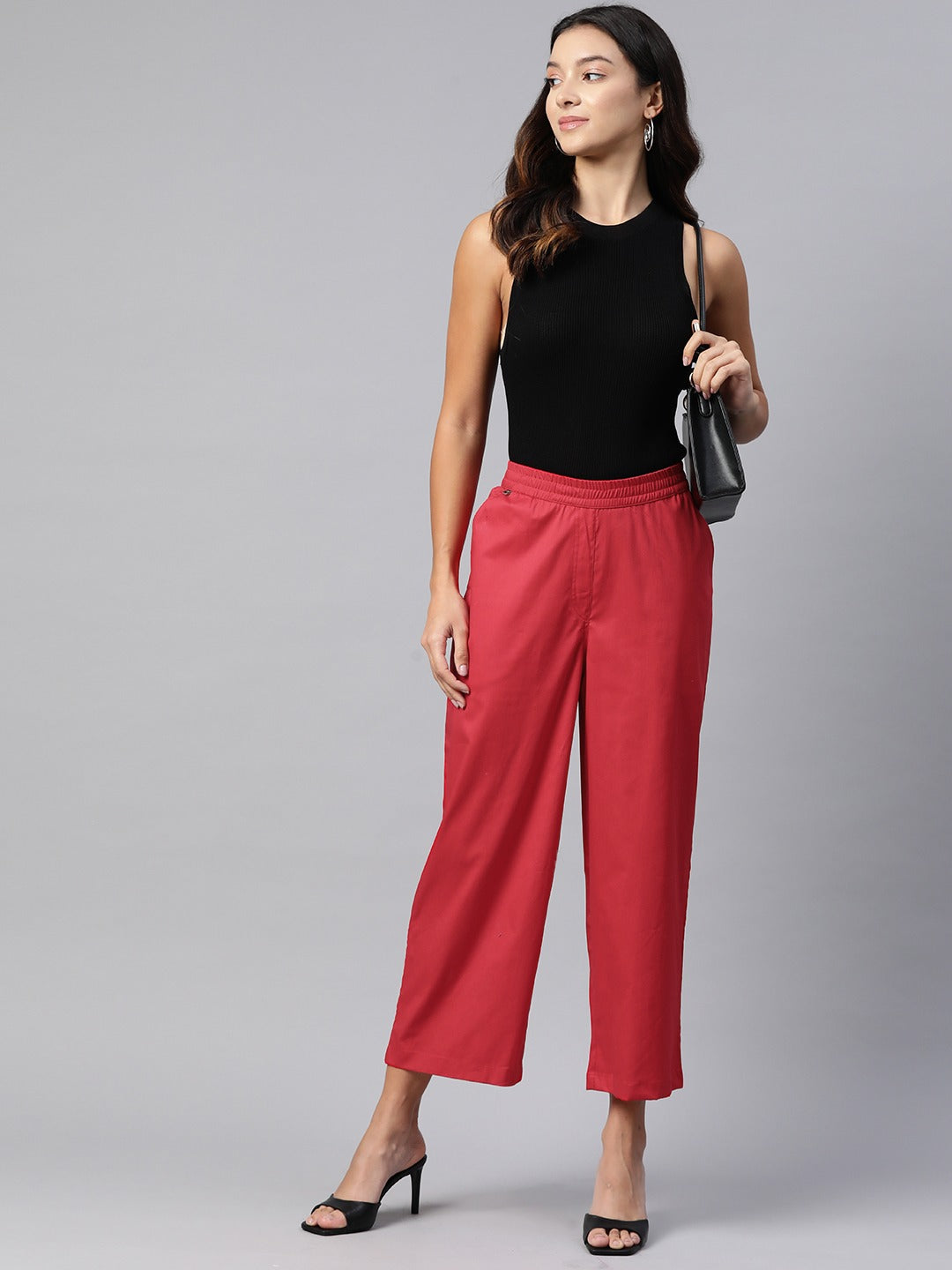 Cotton Lycra Fabric Red Color Trouser