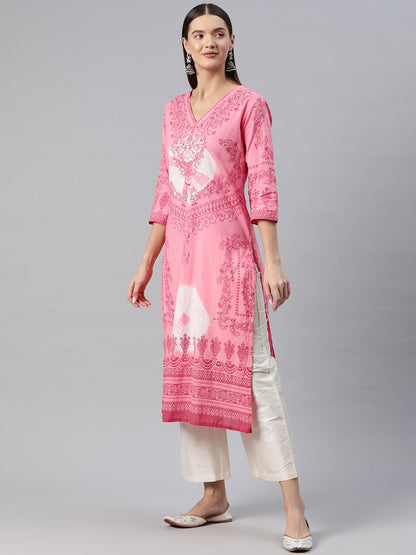 Straight Style Cotton Fabric Peach Color Kurta