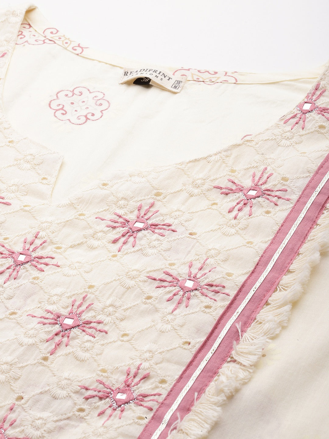 Straight Style Cotton Fabric Cream Color Kurta And Bottom With Dupatta