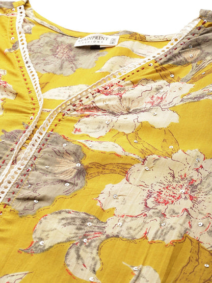 Straight Style Cotton Fabric Mustard Color Kurta And Bottom With Dupatta