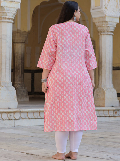Straight Style Cotton Fabric Pink Color Kurta