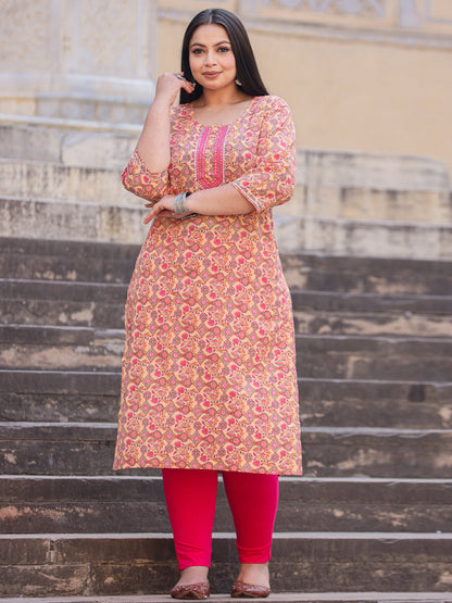Straight Style Cotton Fabric Pink Color Kurta