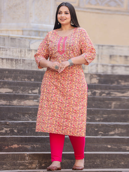 Straight Style Cotton Fabric Pink Color Kurta