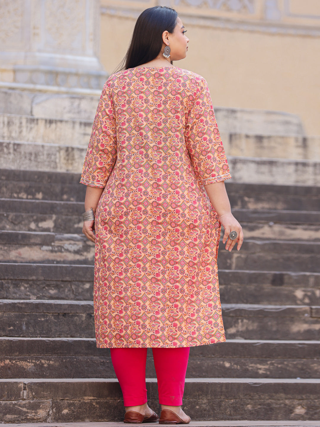 Straight Style Cotton Fabric Pink Color Kurta