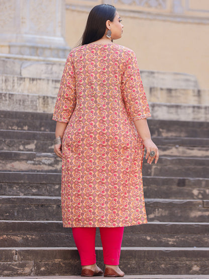 Straight Style Cotton Fabric Pink Color Kurta