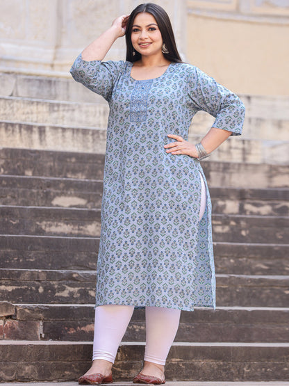 Straight Style Cotton Fabric Blue Color Kurta