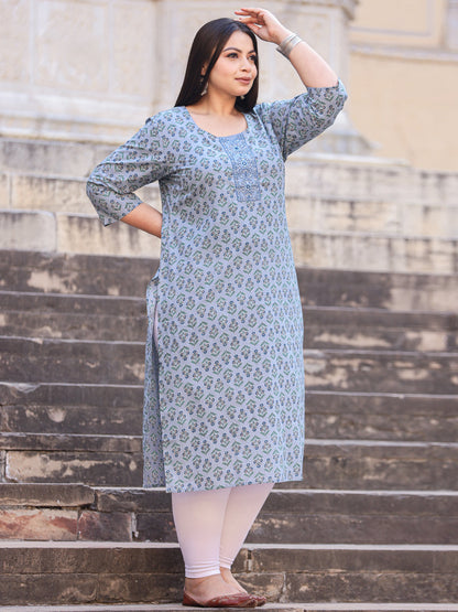 Straight Style Cotton Fabric Blue Color Kurta